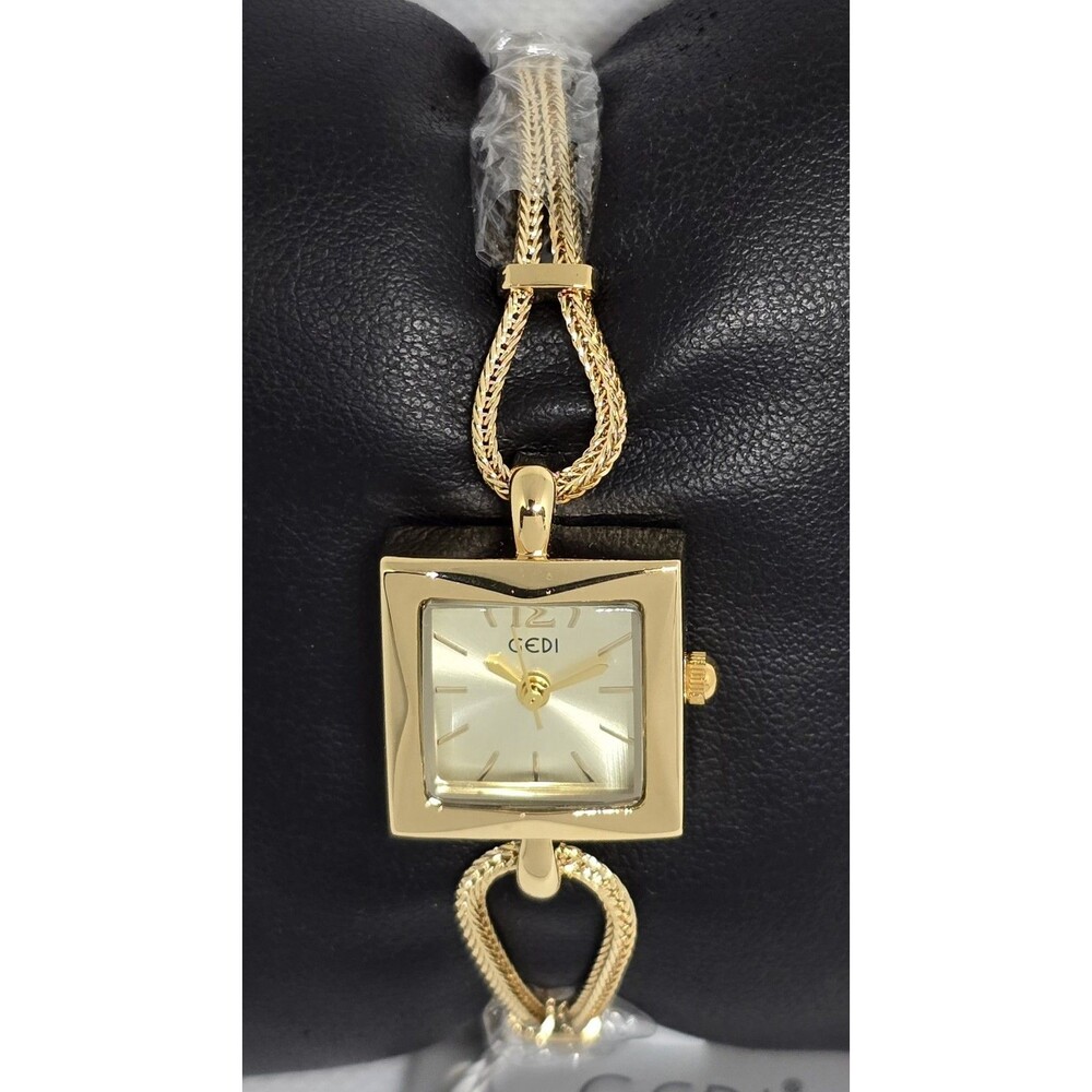 Women's Gedi Square Gold Tone Dial Quartz Chain Rope Bracelet Fashion Watch 08 - Picture 4 of 9